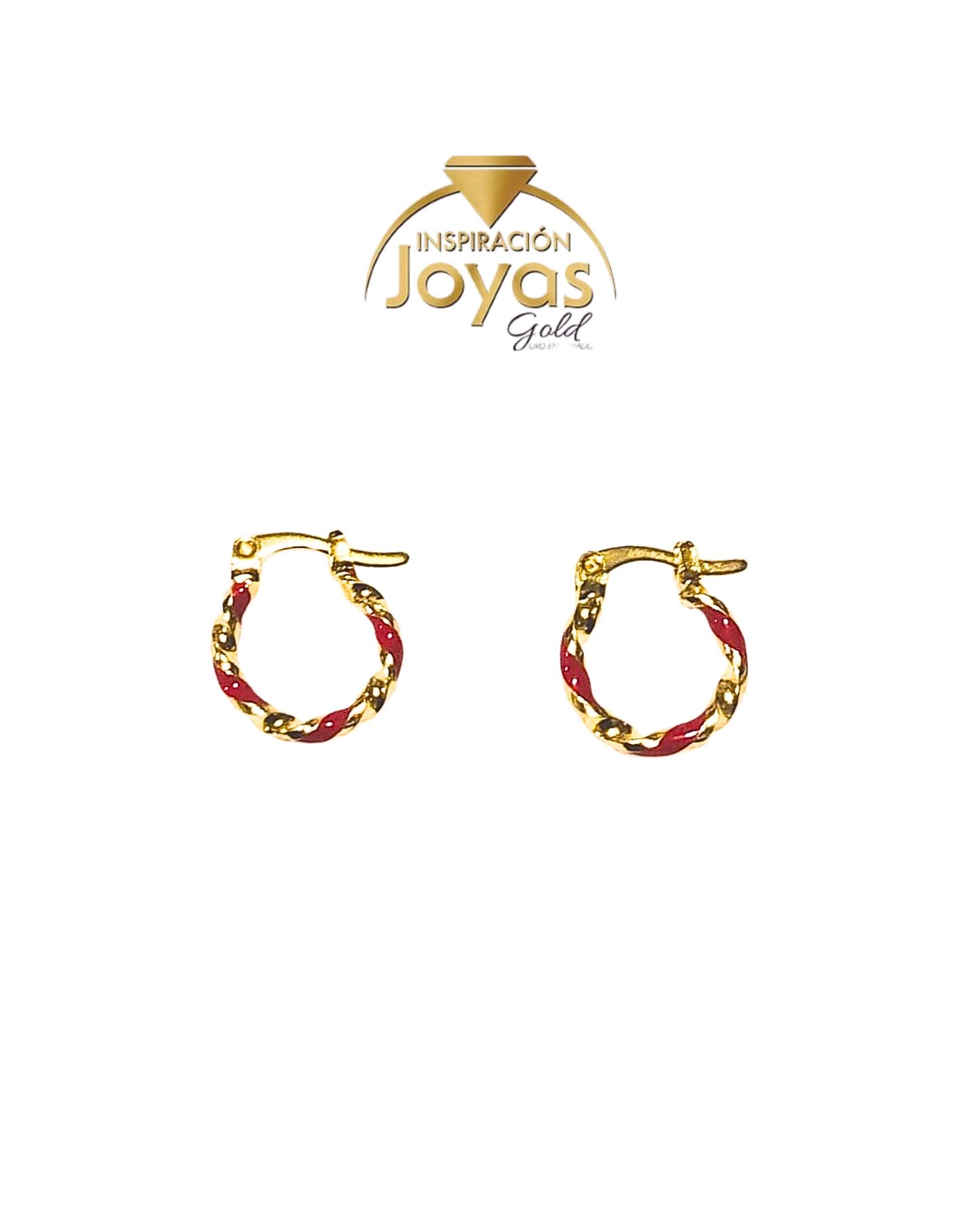 Argollas Medianas Trenzada Con Rojo (22952) Oro Enchapado