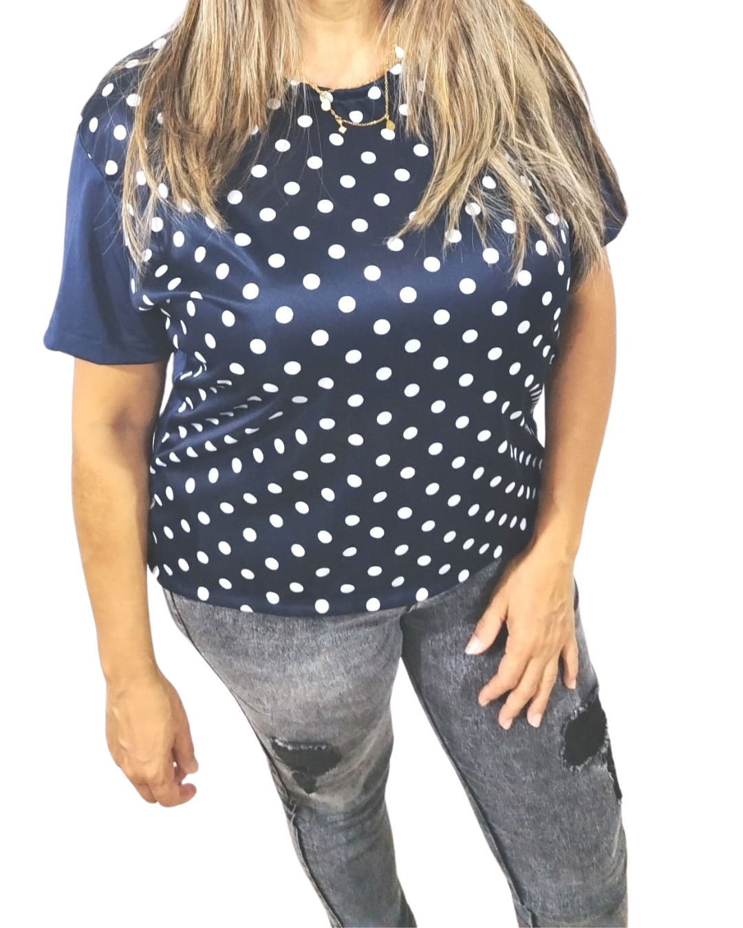 Blusa Azul Marino Con Circulos Blancos