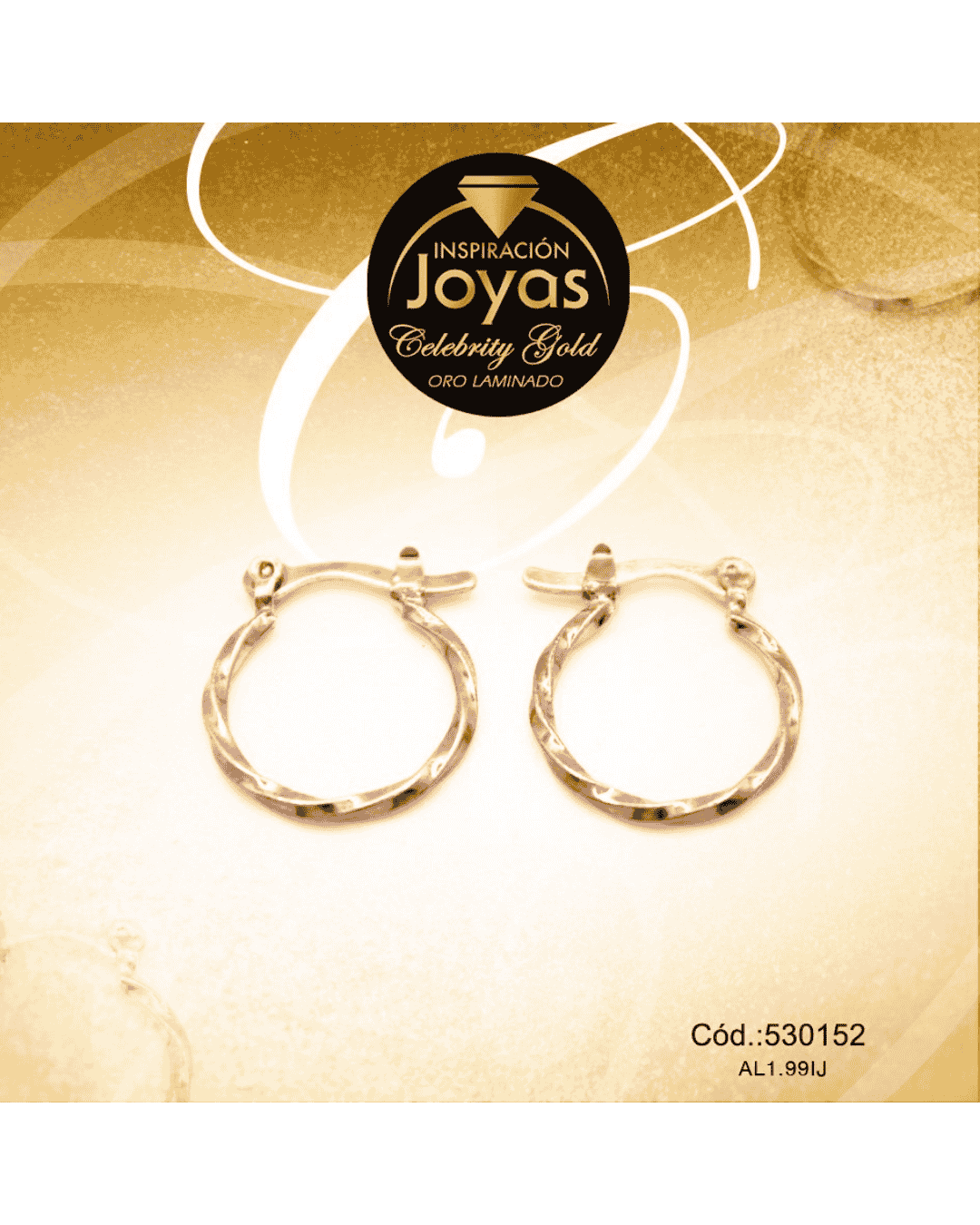 Argollas Pequeñas Onduladas Oro Laminado