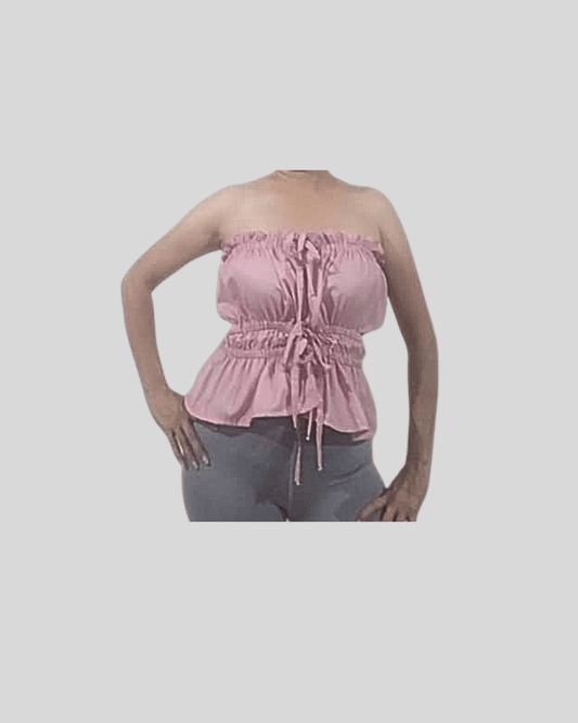 Blusa Strapless de Rayas Rojos