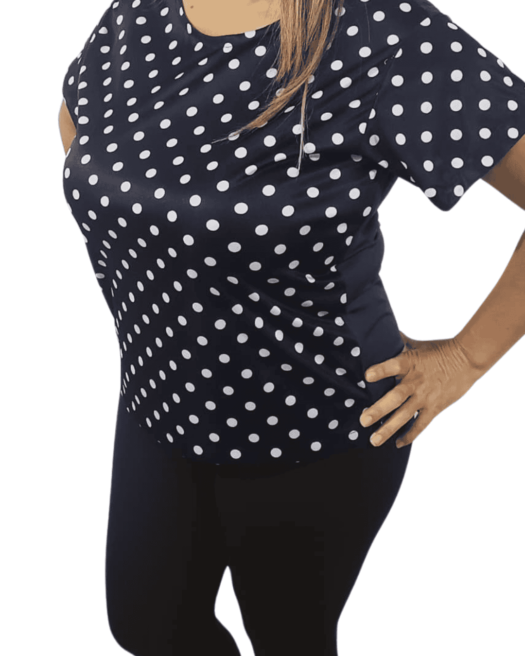 Blusa Azul Marino Con Detalles de Círculos Blancos Modelo 2