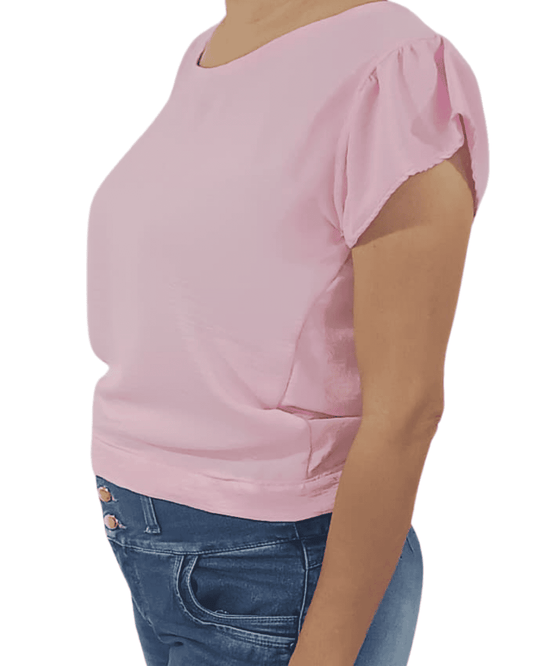 Blusa Rosada Con Detalles de Lazo a la Cintura