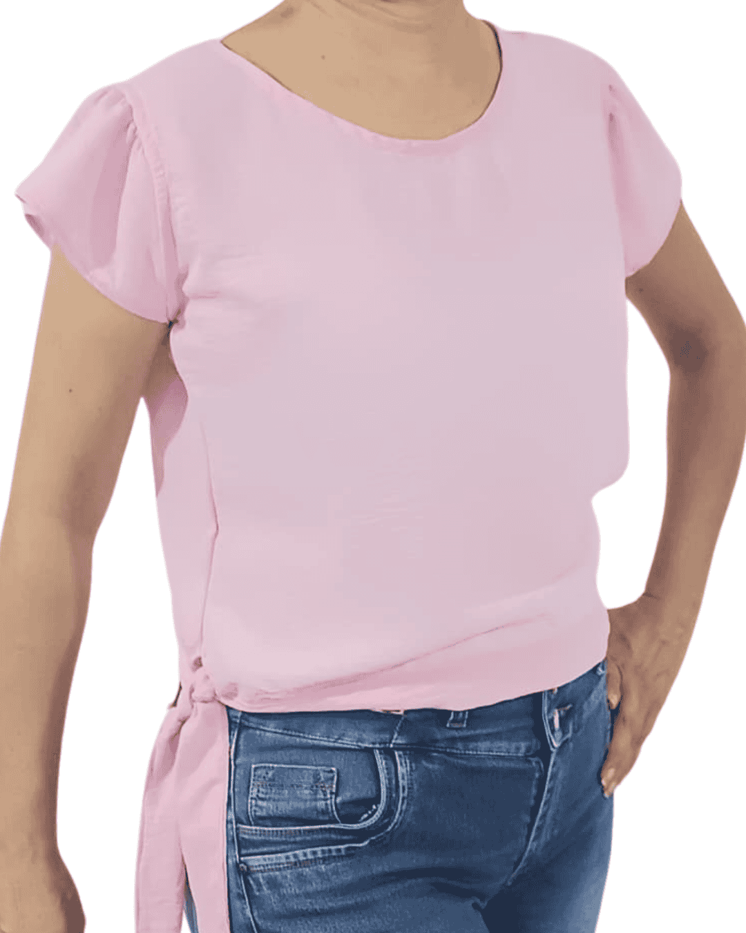 Blusa Rosada Con Detalles de Lazo a la Cintura