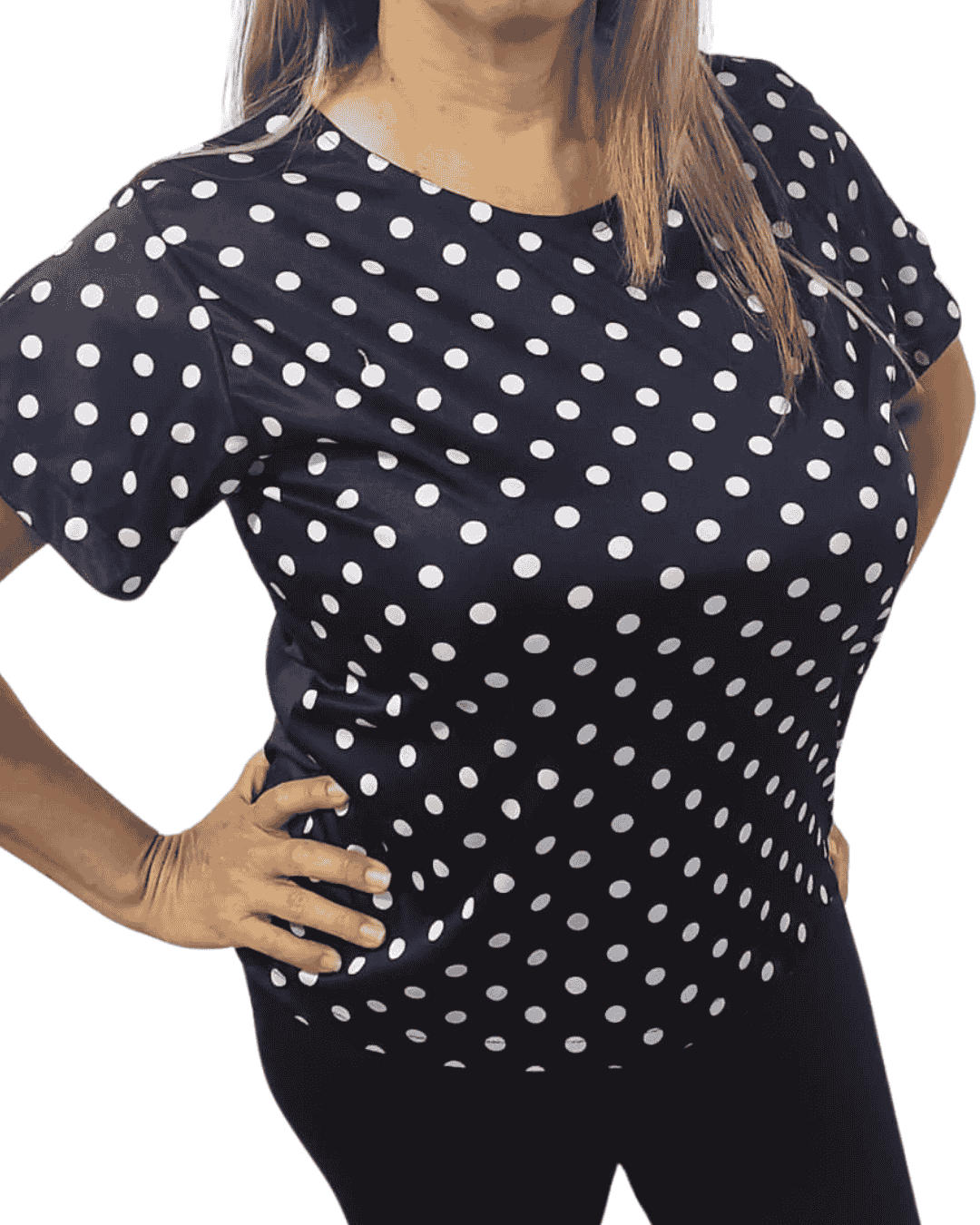 Blusa Azul Marino Con Detalles de Círculos Blancos Modelo 2