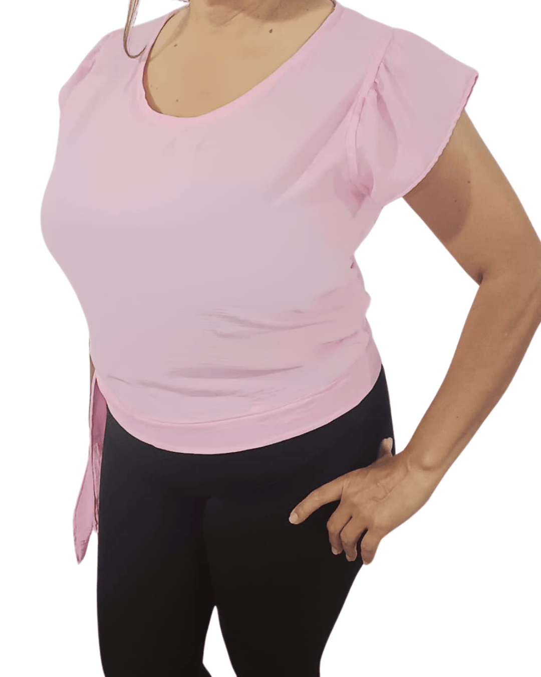 Blusa Rosada Con Detalles de Lazo a la Cintura