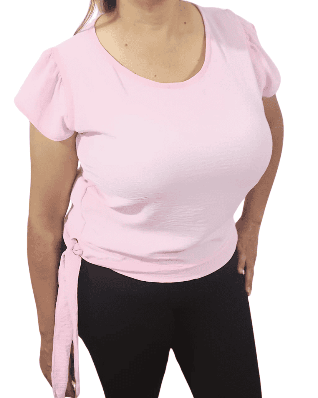 Blusa Rosada Con Detalles de Lazo a la Cintura