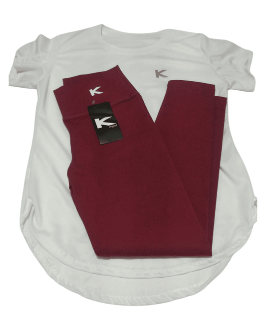 Conjunto Gym Kirios Top Clasico Blanco y Licra Vinotinto