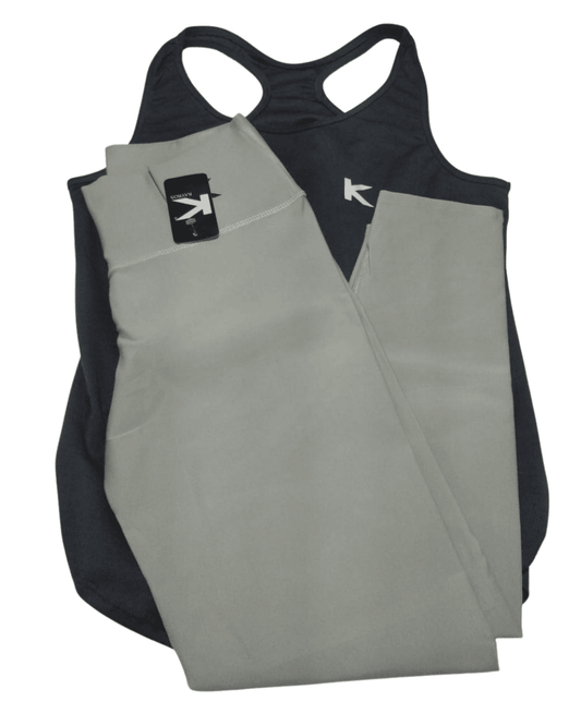 Conjunto Gym Kirios Top Olimpico Gris Oscuro y Licra Gris Claro