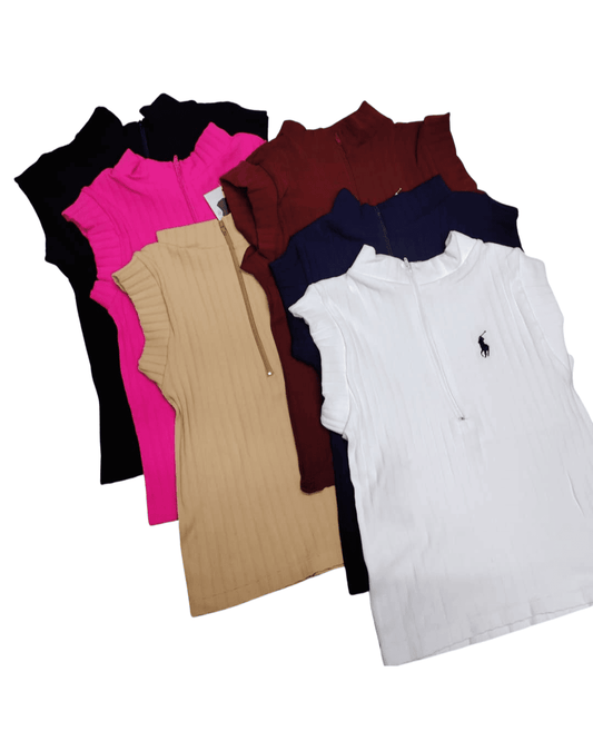Blusa Tela Acanalada Importada Sin Mangas Polo