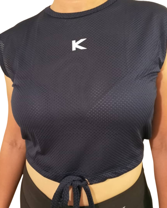 Conjunto Gym Kirios Top De Malla y Licra Con Transparencia Azul