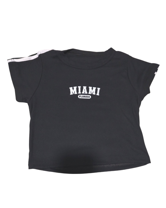 Top Crop Color Manga Corta Negro Miami
