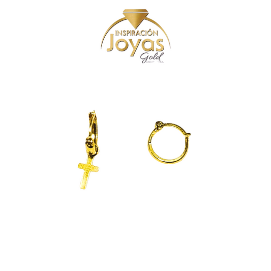 Argollas Pequeñas Con Cruz Solitaria (23964) Oro Enchapado