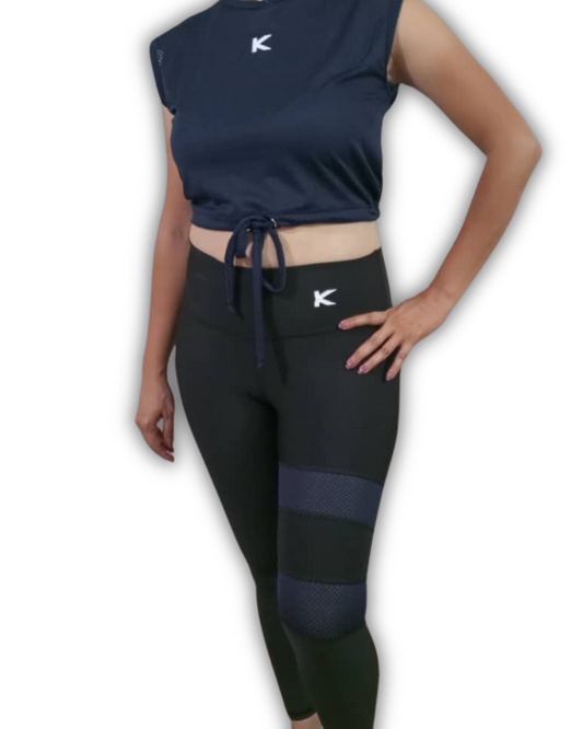 Conjunto Gym Kirios Top De Malla y Licra Con Transparencia Azul