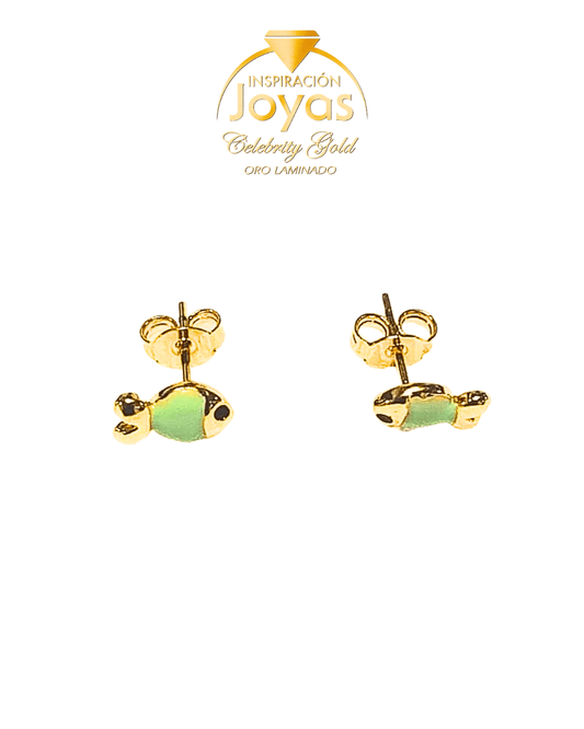 Zarcillos Pequeños de Pescadito Verde (550162) Oro Laminado