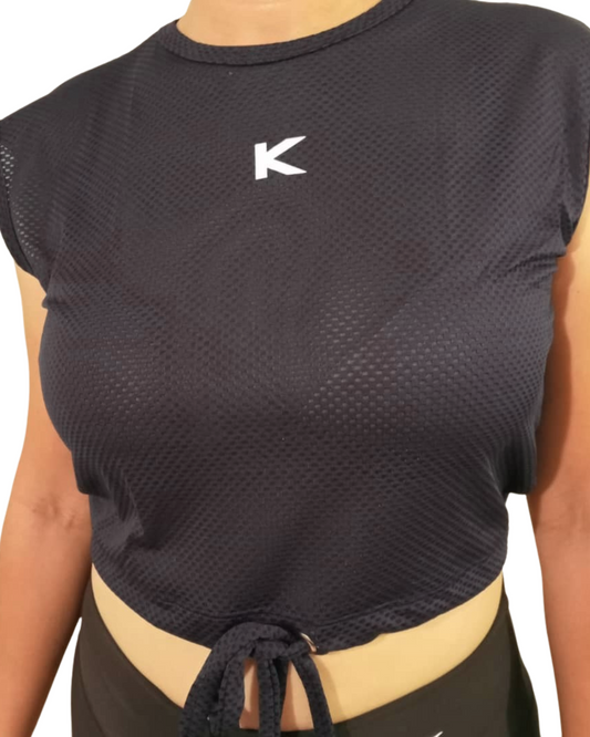 Conjunto Gym Kirios Top De Malla y Licra Con Transparencia Negro