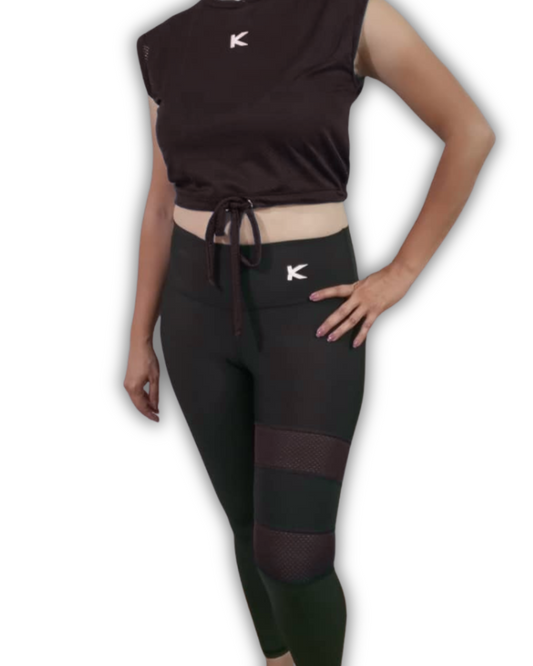 Conjunto Gym Kirios Top De Malla y Licra Con Transparencia Negro