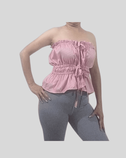 Blusa Strapless de Rayas Rojos 