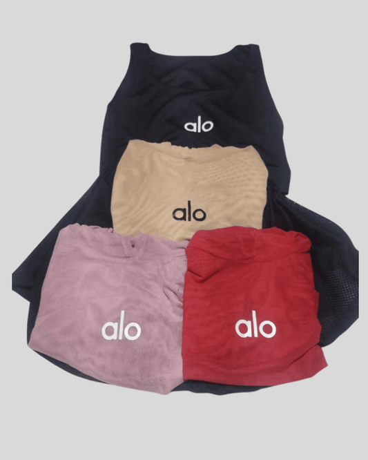 Conjunto Alo Top Falda-Short Negro Con Malla