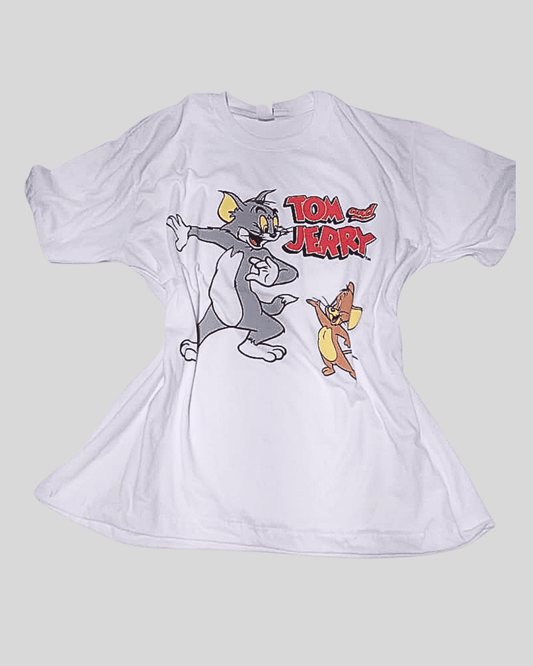 Franela Oversize Plus Tom and Jerry Blanca