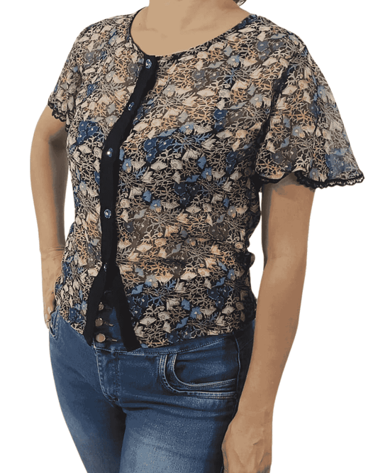 Blusa Negra Con Transparencia Con Detalles Varios