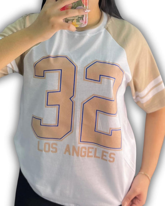 Franela Oversize Beisbolera Los Angeles Blanca con Crema