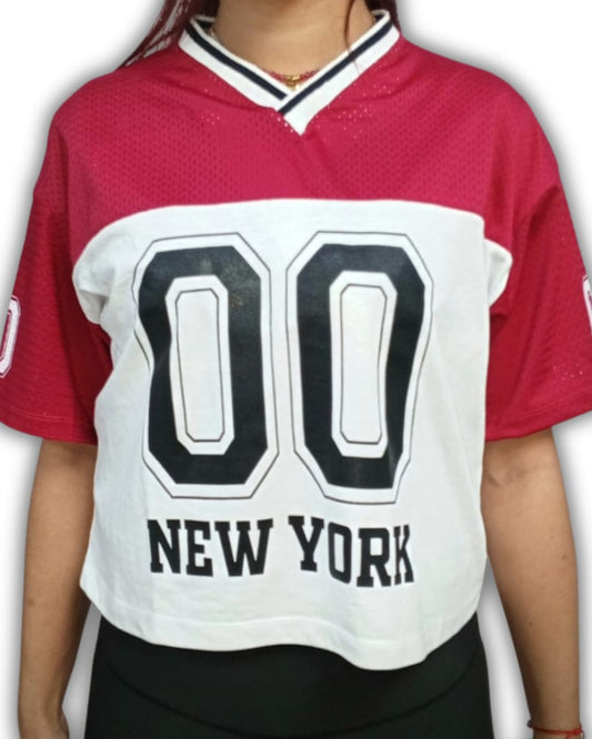 Top Crop NFL Vinotinto con Blanco
